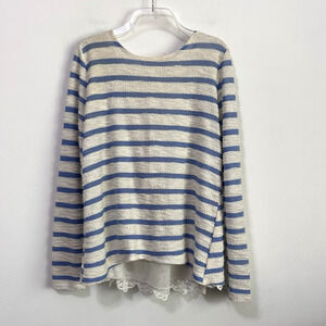 Anthropologie Sullivan James Knit Top M Twist Back Blue‎ Stripe Lace Long Sleeve